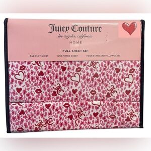Juicy Couture 6pc DP Full Sheet Set White Red Pink Hearts Lips 4 Pillowcases NIP